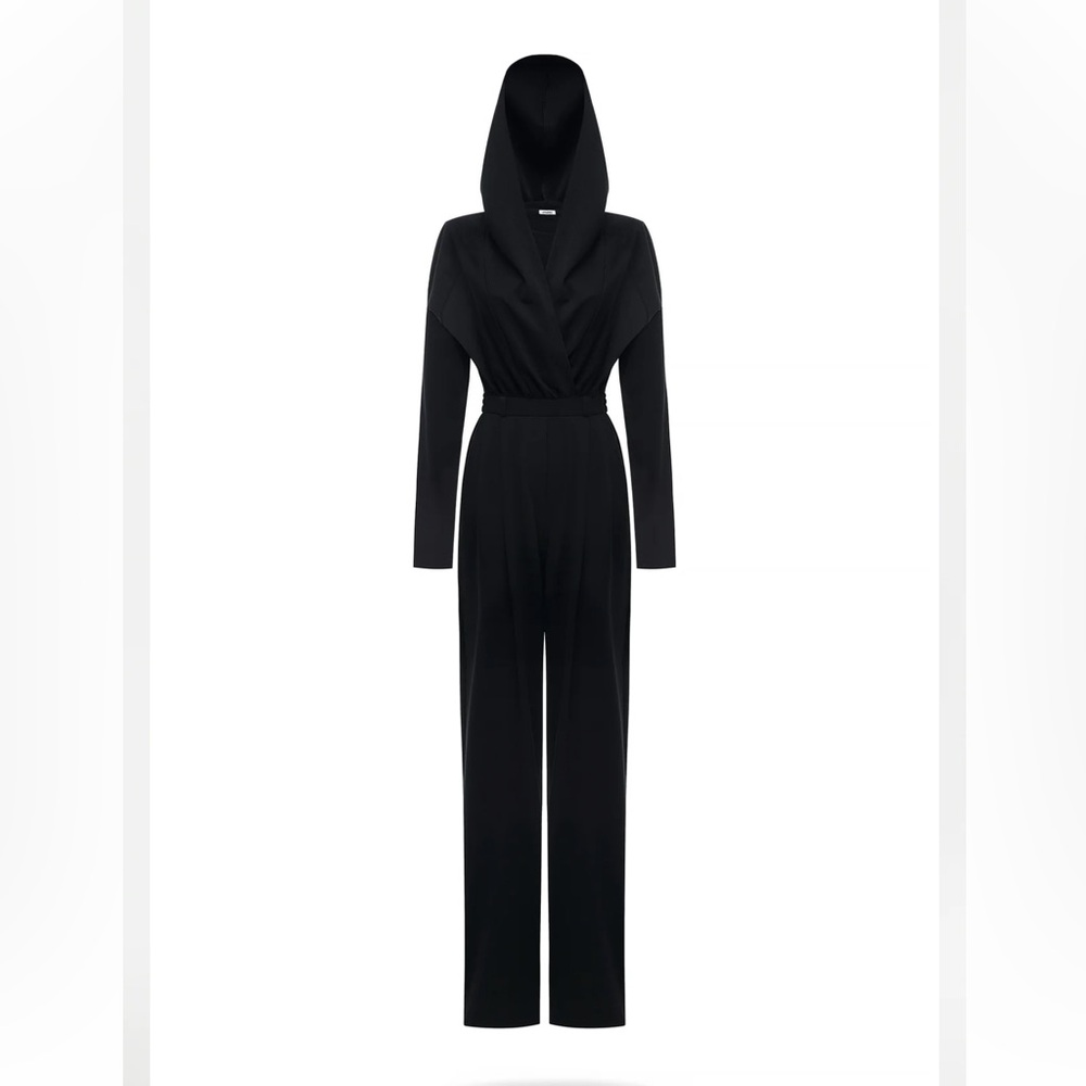Elegant Black Jumpsuit with Wrap Top and Wide-Leg Design - Picture 3 of 6